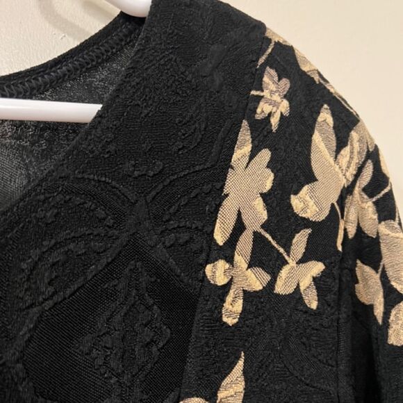 VTG Womens Black Gold Floral Embroidered Midi Dress With Side Slits Size L/XL - Picture 6 of 13